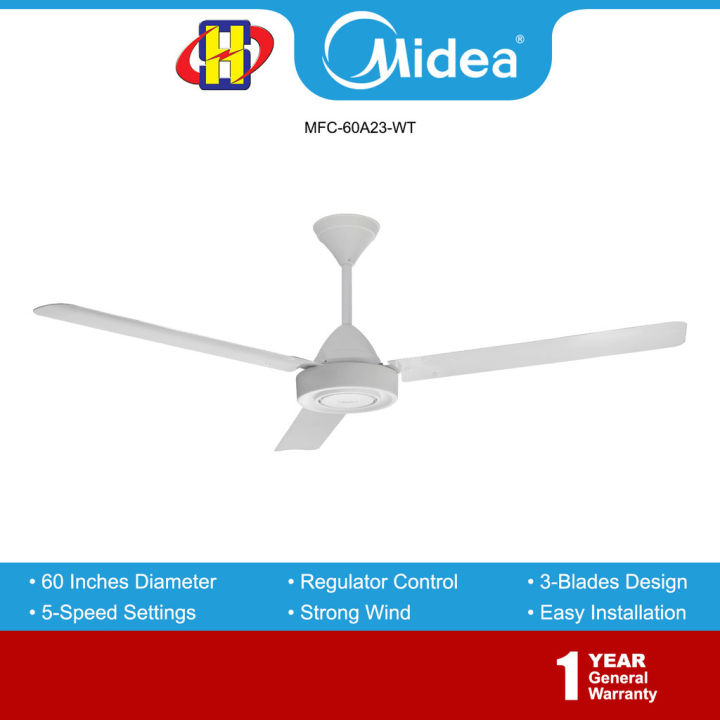 Midea Ceiling Fan (60 Inch - White) 5-Speed Settings Regulator Control ...