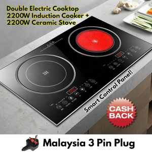 Double Electric Embedded Cooktop 2400W Induction Cooker & 2400W Ceramic Stove Dual Burner Smart LED Touch Screen