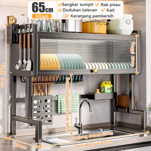 Rak Piring Wastafel Dapur Stainless Steel Rak Piring Tertutup Multi-fungsi Dengan Penutup