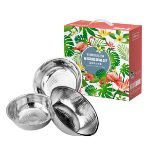 Konco  Stainless steel Vegetable washing basin Drainer Kitchen Vegetable Fruits Basin Mixing Bowls Colander Food Strainer  Bathroom washbasin Sieve 3Pieces Set