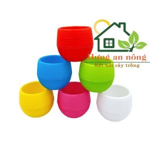 CTTMIN657 - sét 5 chậu tròn thông minh 2 đáy trồng cây để bàn văn phòng không bị gỉ nước tiện di dời size 6.5x7cm
