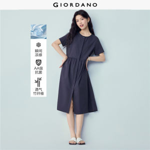 Giordano Women Dress Cool-Tech Woven Round Neck Antibacterial Midi Slight Stretch Free Shipping 05466335