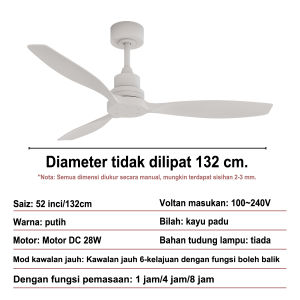 52-inch ceiling fan solid wood ceiling fan 6-speed ceiling fan light pure copper DC motor silent inverter fan LED fan suitable for living room dining room bedroom home and other uses.
