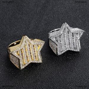 [COD] Modingdue New Hip Hop Rock Five Star Rings Men Luxury Women Rhinestones Zircon Pentagram Rings Women Wedding Party