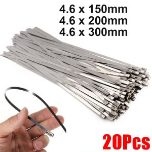20Pcs 304#Stainless Steel Cable Ties 4.6mm Self-Locking Cable Zip Tie Multi-Purpose Metal Exhaust Wrap Locking Ties