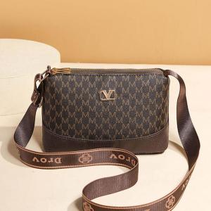 Ladies Retro Pattern Sling Crossbody Bag Lightweight PU Leather Wide Adjustable Strap Shoulder Bag For Everyday Use