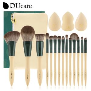 DUcare 14Pcs/Set Makeup Brushes with 3Pcs Makeup Spong & Cosmetic Bag - Lime Mojito Series 💝Valentines Day Gifts💝 Professional Kabuki Foundation Blending Brush Face Powder Blush Concealers Eye Shadows【Post in 24 Hours&90 days Warranty Services】