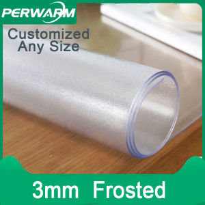 (3mm Frosted Rectangle)PVC Frosted Crystal Protector for Dining Room Table-1/1.5/2/3mm Thick All Size Customizable Waterproof Oil Resistant Soft Glass Desk Plastic Protective Pad Kitchen Wood Grain Vinyl Tablecloth Cover Anti-scald Anti-oil