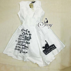 ชุดเดรส มินิเดรส Sevy Coffee Prince Cha’ Der’ Non Dress ปลายเดรสใช้การปักลายแบบนูน