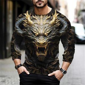 dragon long sleeve for men 3d Print Animal Graphic Long Sleeve T-Shirt  Oversized O-Neck Male Casual Pullover Tee Top
