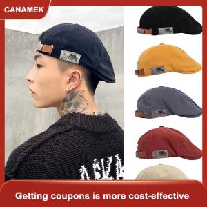 【CANAMEK】 2025 Người Đàn Ông Mới Của Cổ Điển Linen Thời Trang Hip Hop Rắn Beret Bên Nhãn Hiệu Của Phụ Nữ Hat Cổ Điển Beanie Đám Đông Phong Cách Mặt Trời Beret