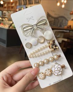 QEARL9 Pearl Crystal Acrylic Hair Clips Set for Women Retro Geometric Barrettes Hairpin Girl Hair Accessories Fashion Jewelry