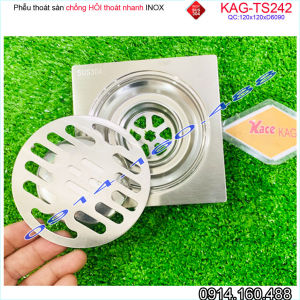 Thoát sàn Inox Pro KAG-TS242 KT 12x12 cm D60/90 Floor drain HOA Tròn chống hôi tốt thoát nước nhanh dễ vệ sinh sử dụng siêu bền hàng sales
