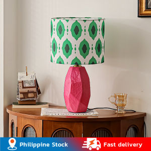 💥Dream Best🔥 Pink Ceramic Memphis Desk Lamp Vintage Contrast Color Bedroom Study Bedside Lamp Retro Ambience Light