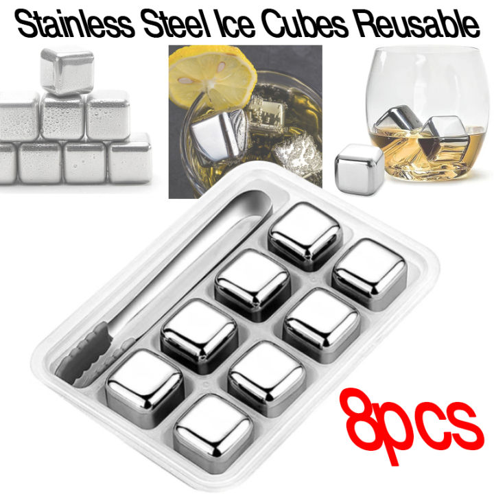 Stainless Steel Ice Cubes Reusable Ice Cubes with Tongs Stopper Quick ...