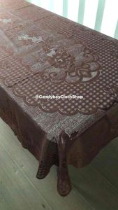 Taplak Meja Makan 8 Kursi OVAL 150 x 270 cm Warna Unik Coklat Kopi Bahan Kain polyester Corak Bunga Mahkota EDISI TERBATAS