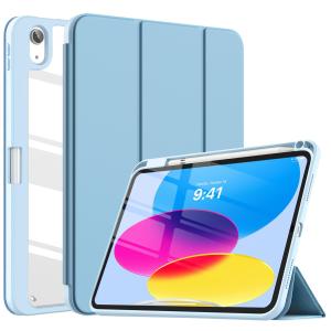 Hybrid Slim PU Leather Front & Clear Back Tri-fold Stand Full Protective Cover with Pencil Holder For iPad 10th 10.9 Inch 2022