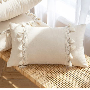 Tufted Cotton Tassels Beige Cushion Cover 30x50cm 45x45cm Nordic Style Geometric Pattern Throw Pillow Case Handmade For Home Sofa Living Room Decoration