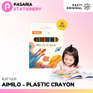 CRAYON Set Aimilo Krayon Plastik 12/24 Warna Crayon Anti Air Anti Patah Krayon Tidak Beracun