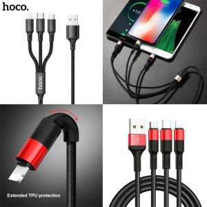 [HCM](có hộp ) Cáp Sạc đa năng Hoco dây dù CX3 3 Đầu - cáp sạc 3 in 1 - cap sac - dây sac - cáp sạc iphone - sam sung - Apple Micro Type-C - day sac đa năng