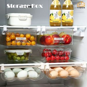 Vision Refrigerator Fresh-keeping Drawer Box Transparent Fridge and Freezer Containers Plastic Drawer Organizer Fridge Shelf Holder Egg Storage Box Kitchen Fridge Retractable Drawer Rack Food Container