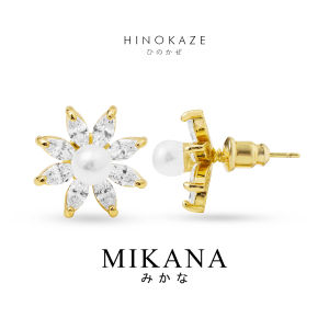 Mikana Eternal Waves Hinokaze Gold Plated Stud Earrings for women jewelry beach pearl flower earings