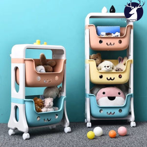 CUTE STORAGE RACK CANDY COLOR CHILDREN TOY STORAGE RACK WITH WHEELS ORGANIZING BASKET STACKABLE STORAGE SHELF TROLLEY