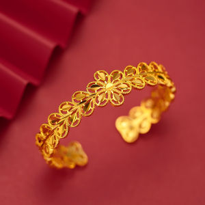 916 Gold Bangle Open Cuff Adjustable Bangle Dainty Flower Bracelets for Women Girls
