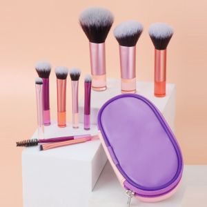 ALLLUCK 10Pcs/Set Crystal Handle Makeup Brush Set Artificial Fiber Makeup Tool Makeup Brush Storage Bag Professional Beauty Kit Blusher Brush