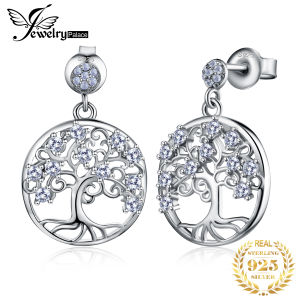 JewelryPalace Life Tree Created Blue Spinel 925 Sterling Silver Dangle Drop Earrings for Women Gemstone Jewelry Anniversary Gift