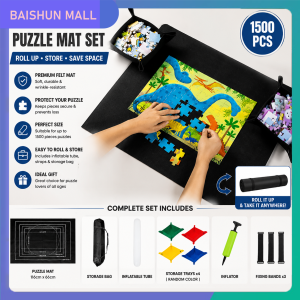 Portable Felt Puzzle Saver Mat for 1500 Pieces Jigsaw Puzzle with Sorting Trays and Storage Bag
