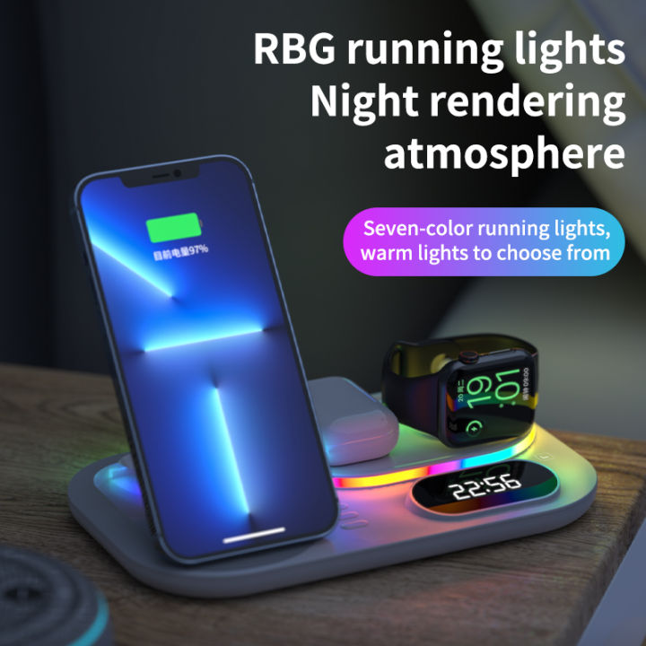 แท่นชาร์จไร้สาย A06 4 In 1 RGB LED Wireless Charging Station QI Fast