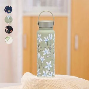 1L thermos 304 stainless steel insulating cup handheld portable literary printing simple hot or cold cup