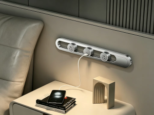 Multi-Device Wall Mounted Aluminum Alloy Power Strip Track 2 Sliding Outlets 4 USB Charging Ports 8000W High Power Home Office