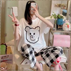 ชุดชุดนอน ฤดูร้อน ชุดนอน น่ารัก เนื้อผ้านุ่มสบาย ฤดูร้อนฤดูใบไม้ผลิ เอวปรับได้ สามารถสวมใส่นอกบ้านได้