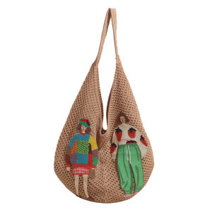 Tote Bag Rajut Premium LOOYOYU Motif Ilustrasi Boho Chic Style Tas Bahu Kekinian