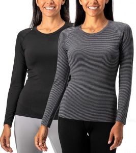 DEVOPS Womens 2 Pack Thermal Long Sleeve Shirts Compression Baselayer Tops