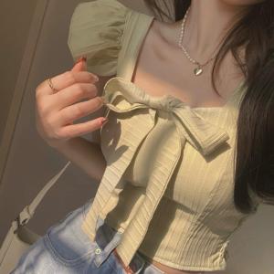 Ruffled Small Fly Sleeve Short Solid Color Vest Korean Version Versatile with Chest Pads