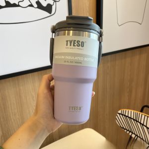 TYESO Official Authentic Double-Walled Insulated Thermos Cup - Portable for Hot/Cold Drinks Dual-Sip Design Ideal for Coffee & Ice Beverages