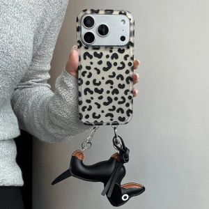 L8 New case Leopard Print Phone Case With Dachshund Dog Charm Shockproof Anti-drop Cover For iPhone 18 17 16 15 14 Pro Max