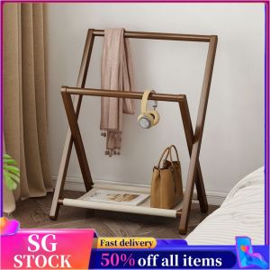 Solid wood floor-standing clothes rack modern and simple double-layer multi-functional clothing display rack simple folding coat rack
