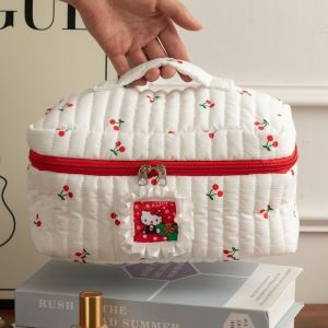 Sanrio Kawaii Hello Kitty Cosmetic Bags Girly Large Capacity Portable Travel Makeup Storage Toiletry Bag
