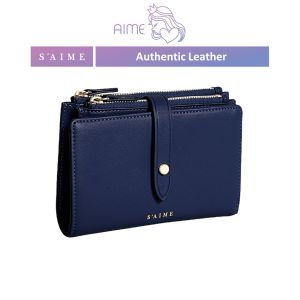 [PRE ORDER] SAIME | Authentic Leather Double Button Zipper Middle Wallet - Aime Empire (ETA:2023-11-25)