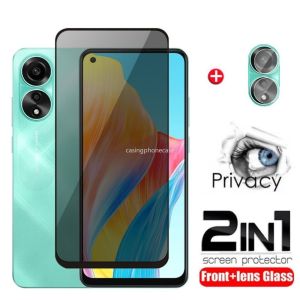 2in1 Camera Screen Protector For Oppo A 38 58 78 98 17 1pro A38 A58 A78 A98 A17 A1pro OppoA 4G 5G 2023 Full Cover Anti Peeping Privacy Tempered Glass Front Lens Film Ultra Slim