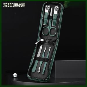 ZHUHAO 6 Pcs Xách Tay Sang Trọng Làm Móng Tay Bộ Dụng Cụ Móng Chân Màu Đen Sáng Nail Clipper Set Chăm Sóc Cá Nhân Công Cụ Lông Mày Kéo