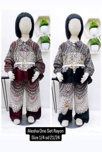 " Free Bando" Setelan Celana Anak Perempuan Viral Model Stelan Rayon Motif Elips Umur 3 - 10 Tahun - HanaBalQuesKids