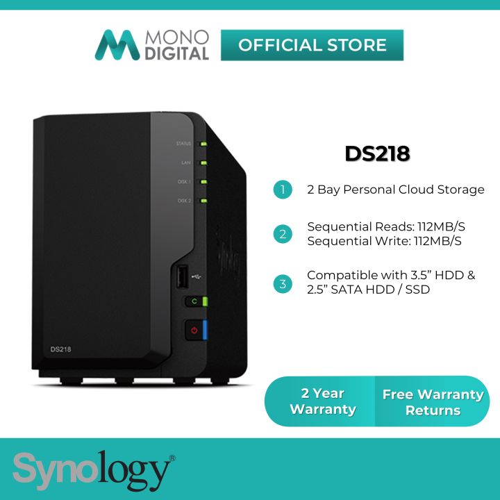Synology DS218 NAS DiskStation 2Bay NAS QuadCore Processor for Office