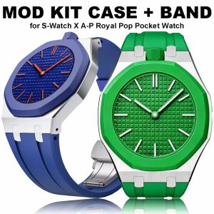 Luxury Modification Kit For Swatch AP Royal POP Pocket Watch Change to Wrist Watch 2-in-1 Metal Case Silicone Strap Accessories