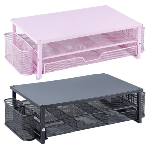 Multifunctional Screen Stand with Side Storage Metal Laptop Stand with Drawer Pen Cup Computer Monitor Stand