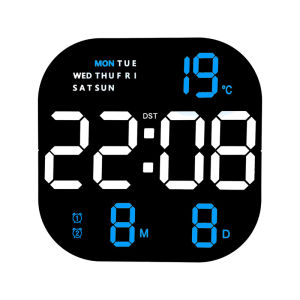 LED Digital Square Wall Clock Two Sets of Alarm Clocks Automatic Photosensitivity 10 Gear Brightness Adjustment Timing Function 12/24 Hour Date Week Temperature Humidity Display Remote Control Home Decoration